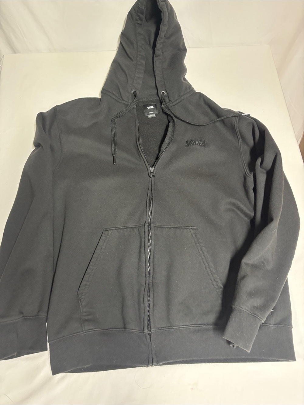 Vans Classic Fit Men’s Medium Black Full Zip Hoodie Tonal Logo Sweatshirt